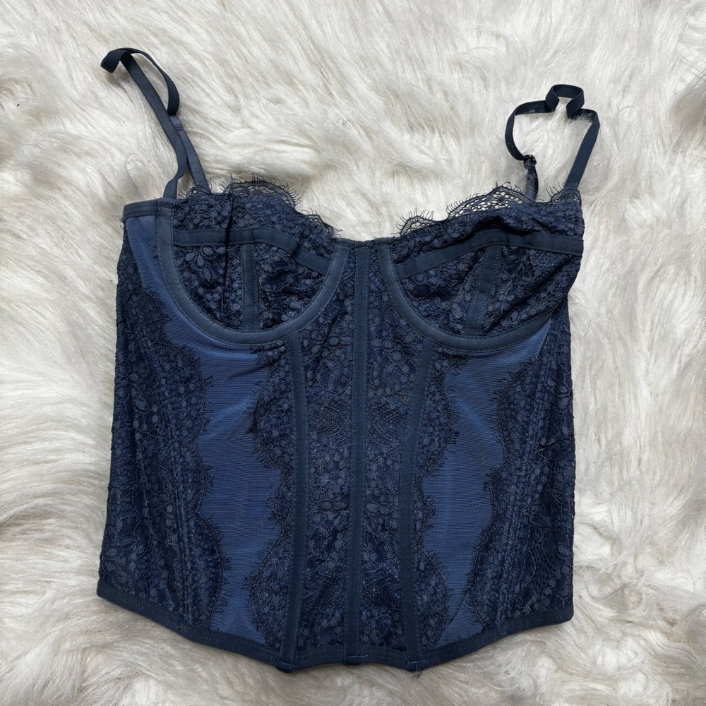 Corset Top in Navy Blue Lace